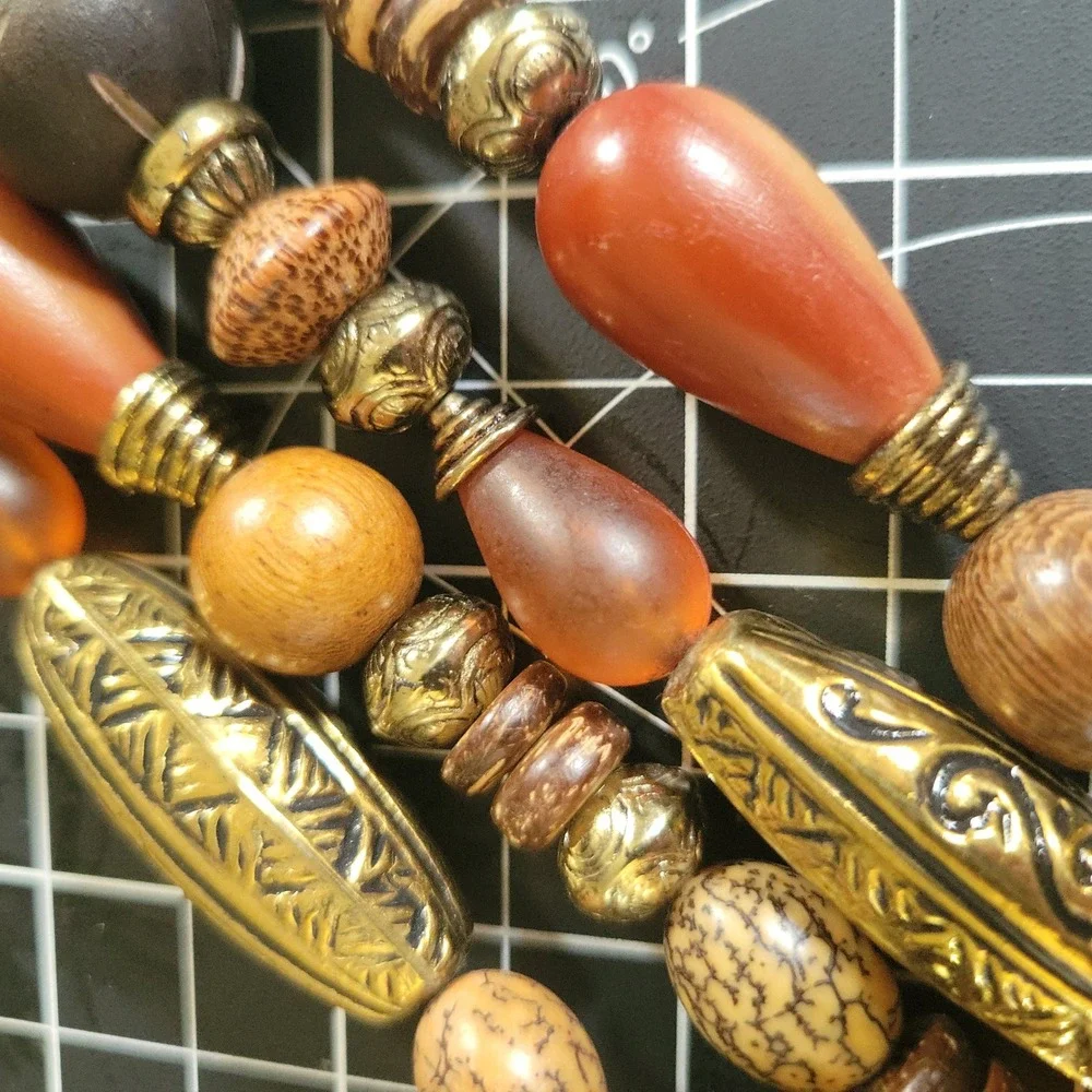 Multicolor Beaded Wood Resin Belt Necklace 38 Inch Adjustable Size EthnoCore